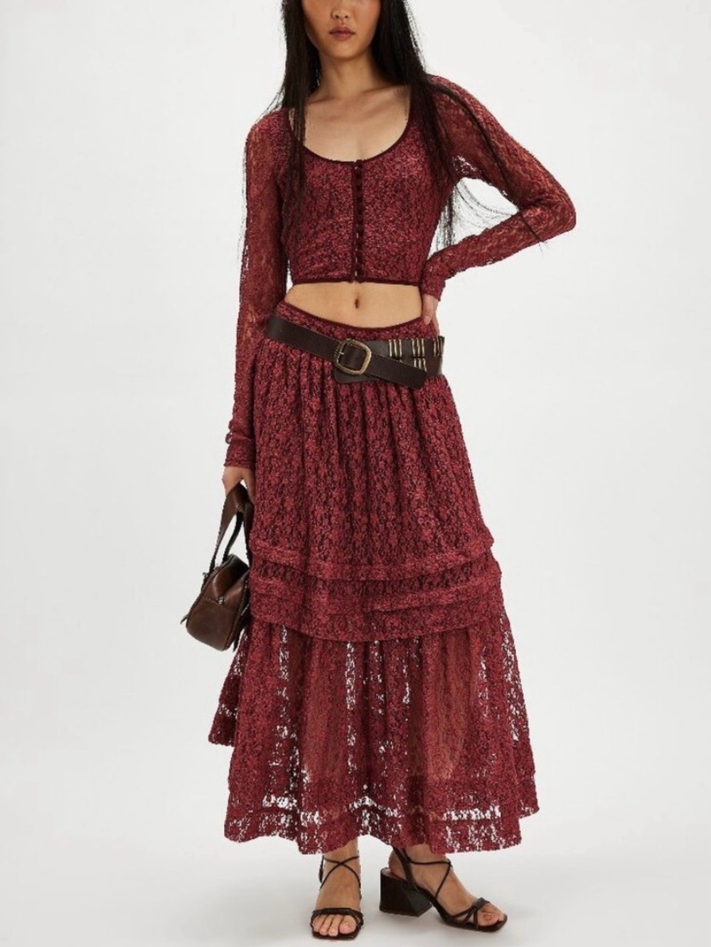 NWT Free People Arcana Set / Marsala Combo Medium Crop Top & Maxi Skirt